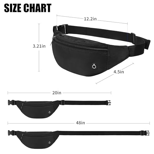 Lightweight Fanny Pack Waist Bag with Pockets - Black