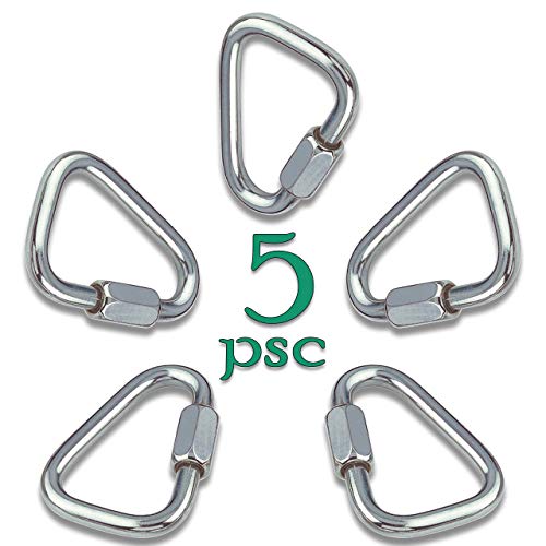 Set of 5 Galvanized Steel Carabiners for Slackline, 3 Inch Quick Links, Outdoor Climbing Gear