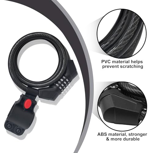 4-Digit Resettable Bike Lock Cable - 3 Feet Long, 10mm Thick, Black