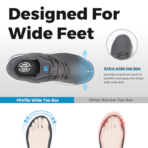 Extra Wide Men's Waterproof Golf Shoes with Arch Support - Charcoal Grey