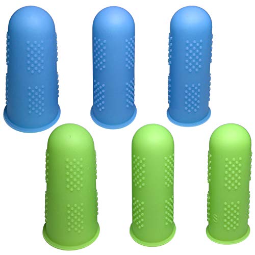 Silicone Finger Protectors - 6-Piece Set in 3 Sizes - Blue & Green