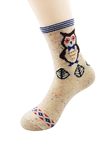 Warm Merino Wool Hiking Socks - Owl Pattern - One Size