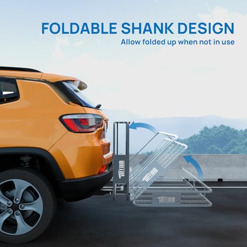Folding Hitch Mount Cargo Carrier Basket 70"x30"x6" w/Straps+Stabilizer - 500lbs Steel Rack for SUV Truck Van