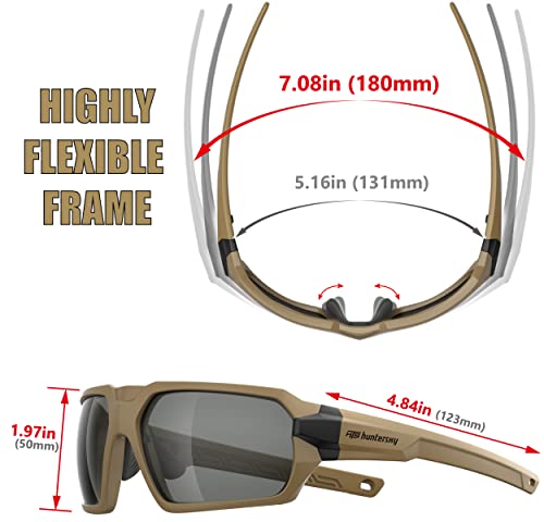 Ballistic Tactical Shooting Glasses - Anti Fog, ANSI Z87.1+, Khaki Gray