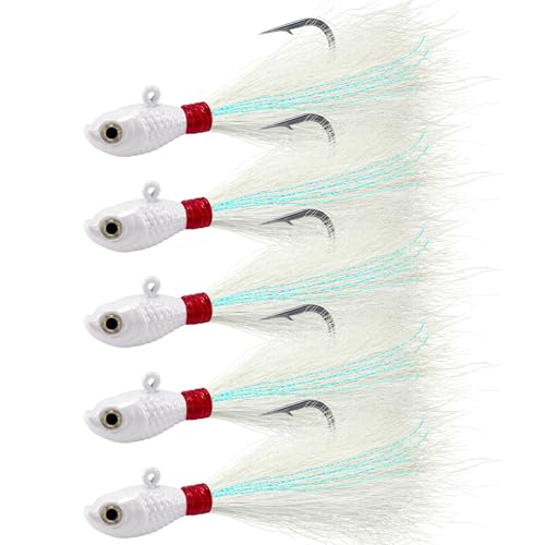 Alwonder 5-Pack White 1/4oz Bucktail Jigs Saltwater & Freshwater Fishing Lures