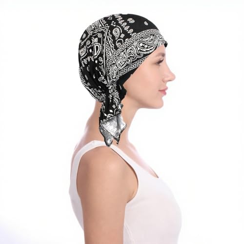 2-Piece Women's Chemo Turban Beanie Set - Soft Pre-Tied Head Wrap - Black+Wine