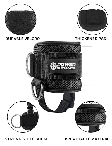 Power Guidance Ankle Straps for Cable Machine – Black Pair, Velcro Adjustable D-Rings