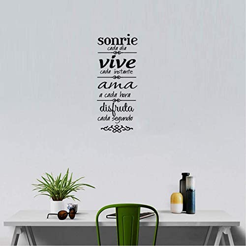 Sonrie Vive AMA Wall Decal Home Decor Spanish Family Rules Decals Art Sticker (23.6''x7.8'')