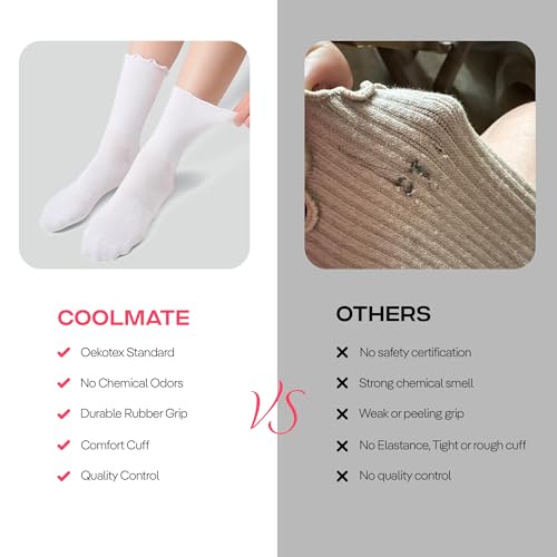 Pilates Socks for Women - Non-Slip Grip Ruffle Crew, 4 Pairs White