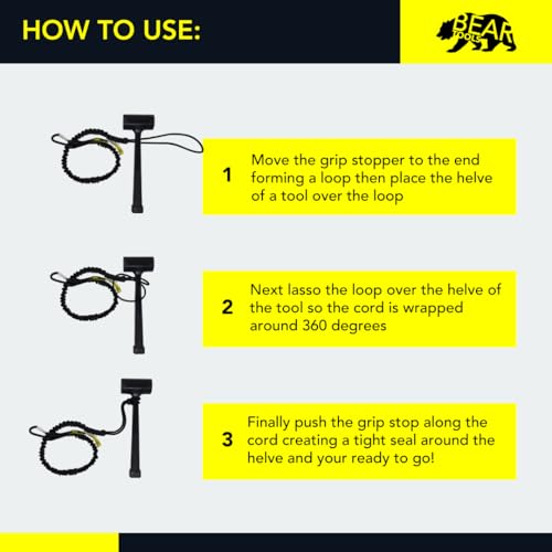 BearTOOLS Tool Lanyard with Single Carabiner and Adjustable Loop End, Standard Length, Maximum Weight Limit 8KG / 17.6lb, Aluminum Screw Lock Carabiner with Shock Cord Stopper, 0923S (3 Pack)