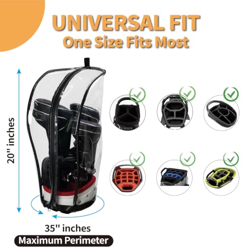 SANDIAN Waterproof Golf Bag Rain Cover with Clear TPU Material, Double Zipper & Buckle Lock