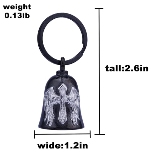 TEWAFOS Winged Cross Black Silver Motorcycle Bell Stainless Steel Good Luck & Safety