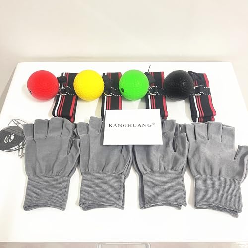 Boxing Reaction Ball Headband Set - 4 Training Balls & Gloves