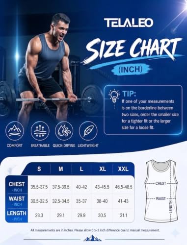 TELALEO 5 Pack Men's Workout Tank Tops Sleeveless Mesh Muscle Gym Fitness XX-Large Black/Gray/Charcoal/Navy/Blue