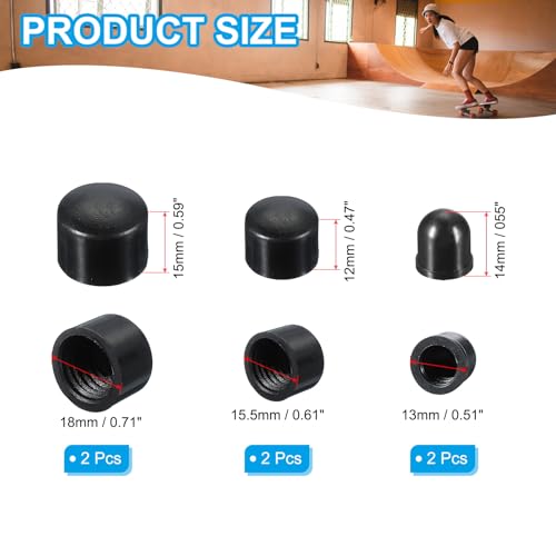 Skateboard Bushings Set - Durable Replacement Pivot Cups for Longboards - 18mm, 16mm, 12mm
