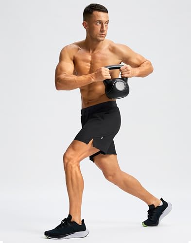 Soothfeel Men's Athletic Running Shorts 5 Inseam Zipper Pockets Medium Black
