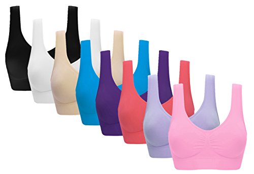 Vermilion Bird Women's 3 Pack Seamless Sports Bras with Removable Pads, X-Large, 8 Colors