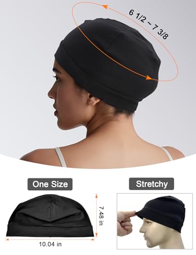 Cotton Skull Cap Beanies - Soft Helmet Liner Sleep Hat, 2pcs Black & White