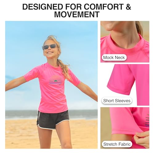 UPF 50+ Rash Guard Swim Shirt for Girls - Cori Neon Pink, Size 14-16