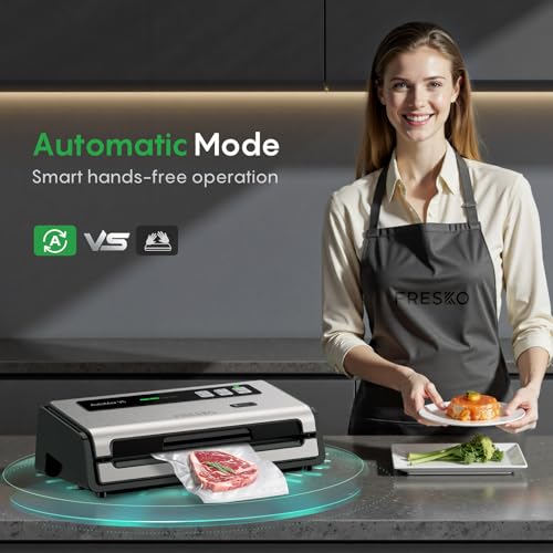 FRESKO Vacuum Sealer V6 with Built-in Cutter, 2 Roll Bags Included – 2 Rolls & Bags Starter Kit