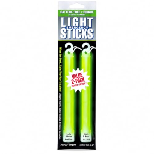 8-Hour Emergency Green Lightsticks - 2 Pack with Lanyards