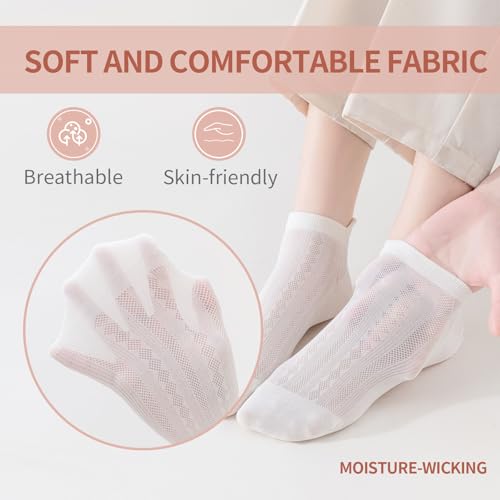 Mottee&Zconia Women's Ankle Socks 6-Pack - Cute Cotton Mesh Athletic Low Cut Socks