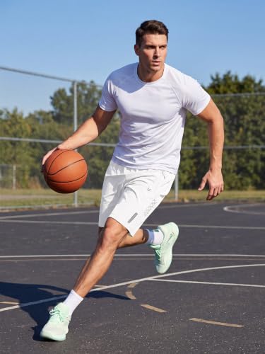 NORTHYARD Men's Athletic Running Shorts 9 Inch, XX-Large, White with Zipper Pockets