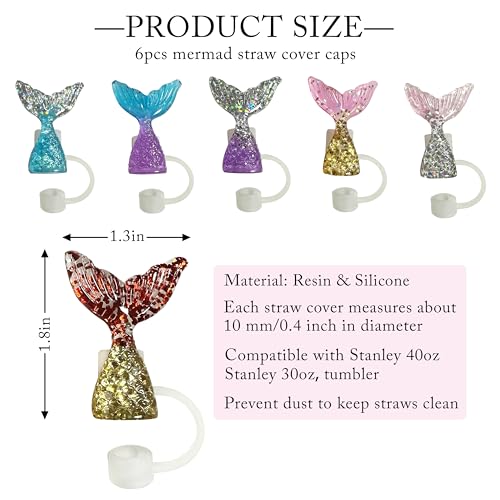 Mermaid Straw Covers - 6PCS Silicone Caps for 30&40 Oz Tumblers