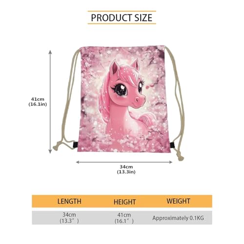 Cherry Blossom Horse Drawstring Backpack - Lightweight Cinch Sack