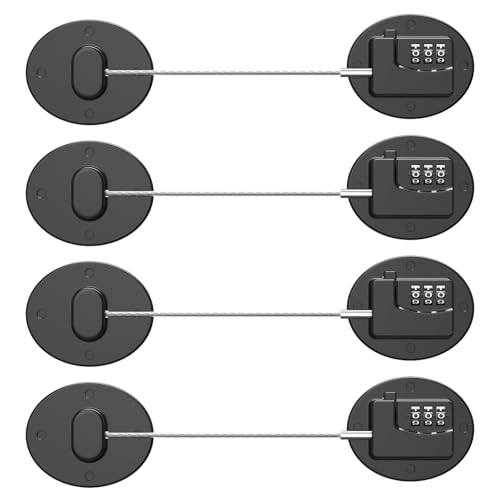 Refrigerator Lock - Heavy Duty Combination Fridge Lock, Child Proof Cabinet Locks,No Keys Needed(Black- 4 Pack)