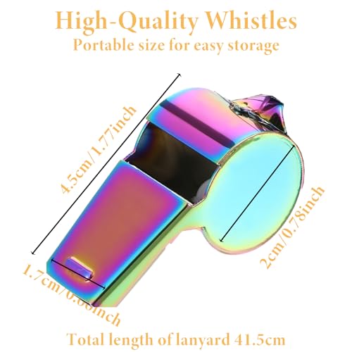 Colorful Stainless Steel Whistles with Lanyard - 2 Pack