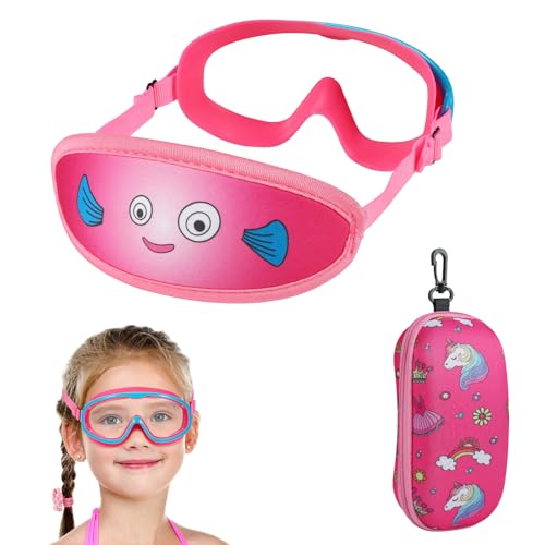RUIGAO 1PK Pink Fish Toddler Swim Goggles with Nose Cover & Anti-Fog Mask