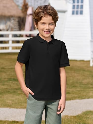 Boys Short Sleeve Pique Polo Shirt - School Uniform Black 7-8 Years