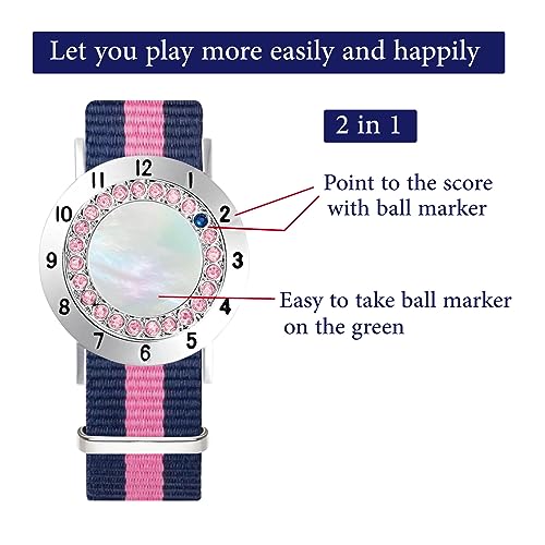 E TRUEE White Pearl & Pink Crystal Golf Ball Marker with Stroke Counter & Bracelet, Women’s Golf Accessories