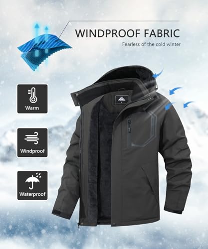 Men's Waterproof Ski Jacket with Fleece Lining and Hood