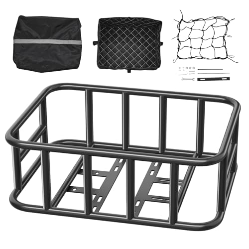 VEVOR Rear Bike Basket, Medium Bicycle Basket with Cargo Net, Liner & Waterproof Cover, Heavy Duty Bike Back Basket for Adult Women/Men Carrying Dogs, Pets, Fruit & Grocery, Mounting Tools Included