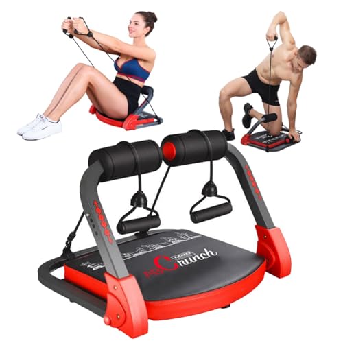 Ab Machine for Home Gym - Sit Up & Core Trainer with Resistance Bands - Red