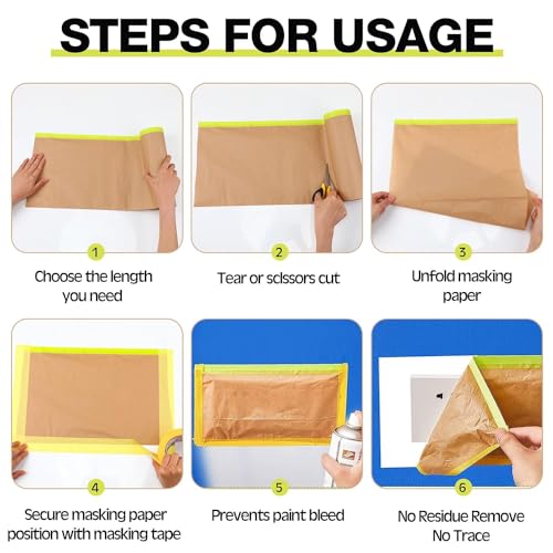 Masking Paper, 3 Size Tape and Drape Painters Paper, Plastic Painting Film, Paint Plastic Covering for Wall Covering Car Auto Body Paint Supplies, 3 Rolls