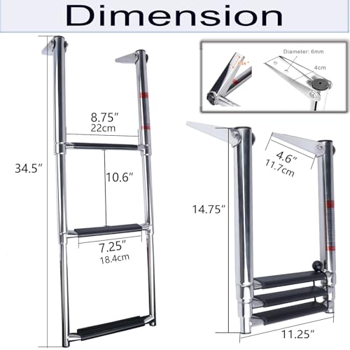 Stainless Steel Telescoping Boat Ladder with 3 Steps - Marine Grade Swimmer Access