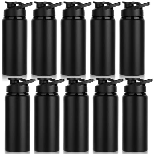 20 Oz Black Aluminum Water Bottles, 10 Pack with Snap Lids – Leak Proof, Reusable Sports Bottle