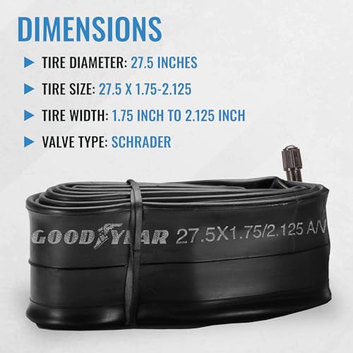Bicycle Tube 27.5 x 1.75/2.125 - Durable Butyl Rubber for Cycling