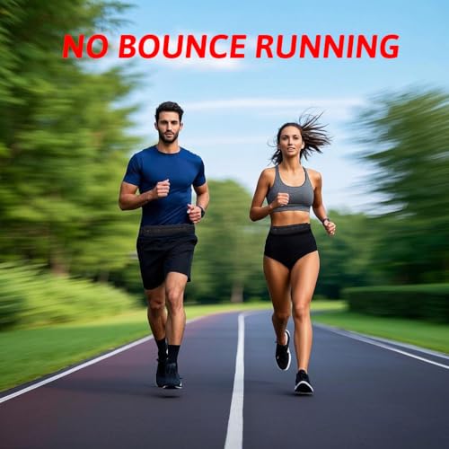 USHAKE Slim Running Belt for Women & Men - Black Nude, Bounce-Free Phone Fanny Pack