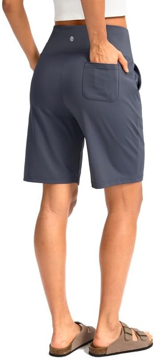 G Gradual Women's Bermuda Long Shorts - High Waisted Knee Length with Pockets for Athletic Workouts