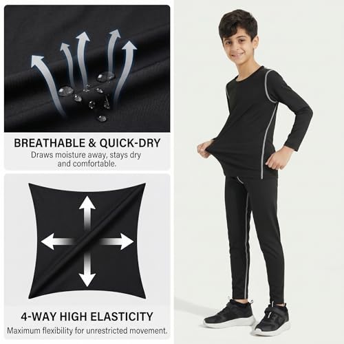Boys Long Sleeve Compression Shirt for Soccer Practice - Black