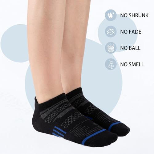 Black 12 Pairs Boys Running Ankle Socks Kids 7-10 Years Athletic Breathable Cotton