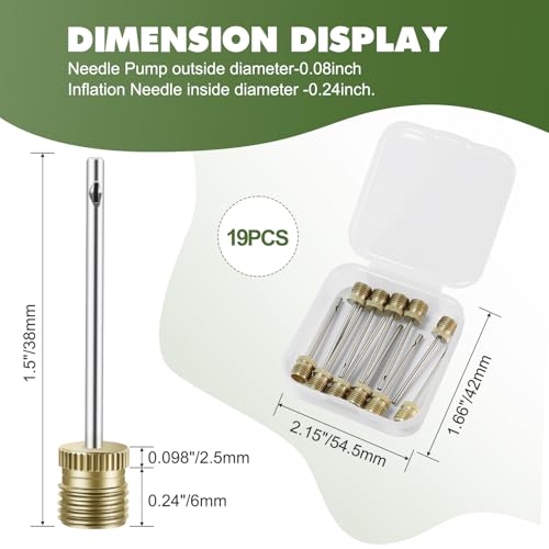 20 Pack Brass Ball Pump Needles with Storage Case - Heavy Duty Inflators