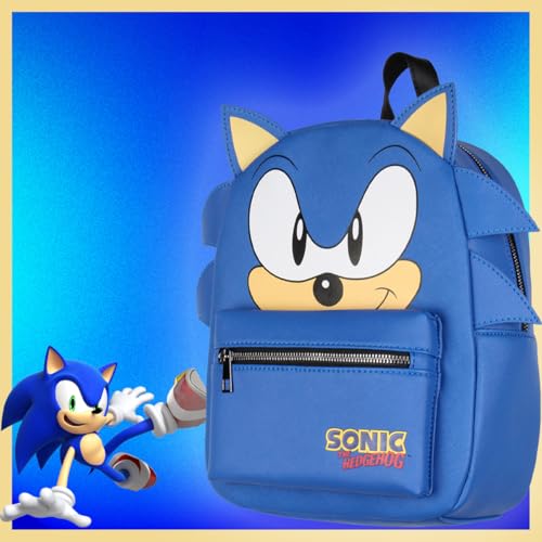 Sonic The Hedgehog 13-Inch Mini Faux Leather Backpack with 3-D Ears & Quills