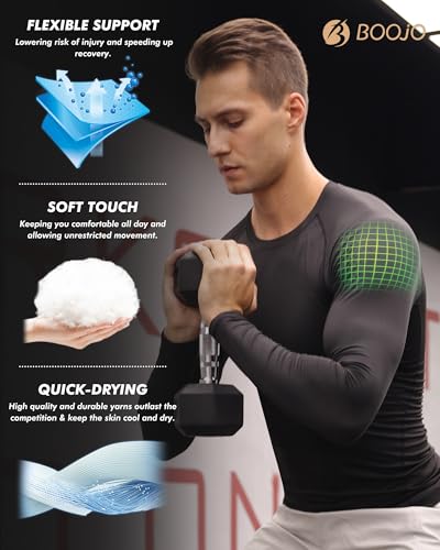 Compression Shirt for Men - Long Sleeve Athletic Base Layer - Large Black