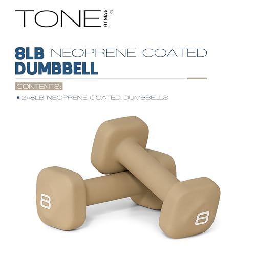 Beige 8 lb Neoprene Dumbbell Pair with Anti-Roll Square Head - Tone Fitness