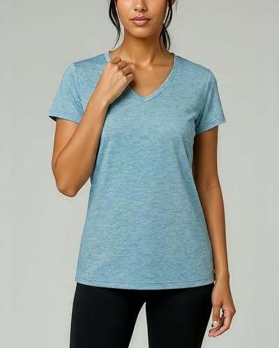 Women's Moisture-Wicking Short Sleeve V-Neck Workout T-Shirt - Plus Size Available